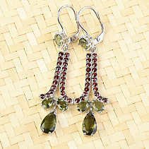 Extra earrings with moldavites and garnets Ag 925/1000 + Rh