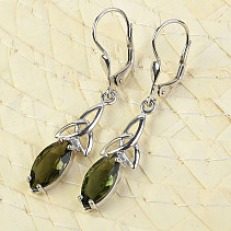 Moldavite earrings intertwined with Ag 925/1000 + Rh standard