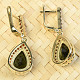 Luxurious earrings with moldavite and garnet drop gold Au 585/1000 7,44g
